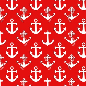 Large Nautical White Sailing Boat Anchors on Red