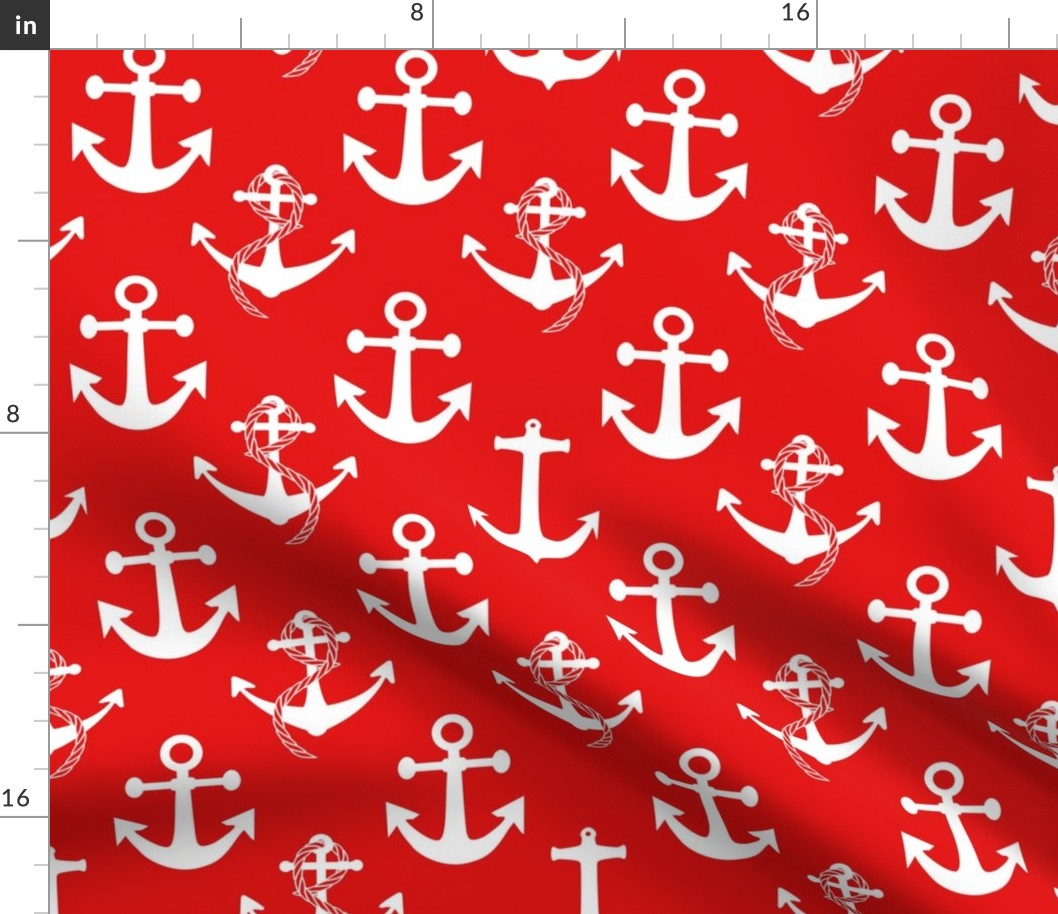 Large Nautical White Sailing Boat Anchors on Red