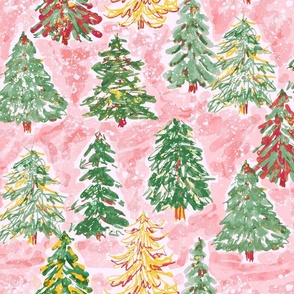 winter tree farm bright pink large scale