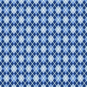 Small Scale - Argyle - various shades of blue and white diagonal lines