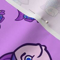 Purple and Blue Cute Fish Pattern on Purple Background