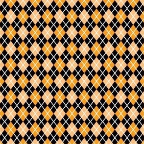 Small Scale - Argyle - Orange and Black with white diagonal lines