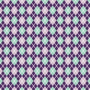 Small Scale Argyle - Light and dark Purple Green with white diagonal lines