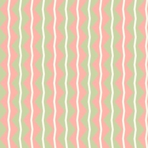 Vertical Chevron Zigzag Stripes - Alicia's Climbing Watercolor Roses Coordinate in Salmon Pink, Extra Light Ivory and Sage Green