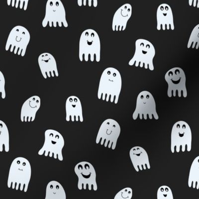 Cute Halloween Ghosts on Charcoal Black for Kids - SpooktacularHalloweenSF