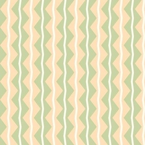 Vertical Chevron Zigzag Stripes - Alicia's Climbing Watercolor Roses Coordinate in Medium Peach, extra light ivory and Sage Green