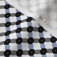 Geometric netting -Black, Gray, Blue and Bone on a white (unprinted) background