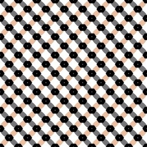 Geometric netting -Black, Gray, Muted Peach and Bone on a white (unprinted) background