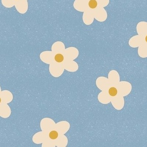 Floral, Ivory Daisies on Distressed Light Blue Background