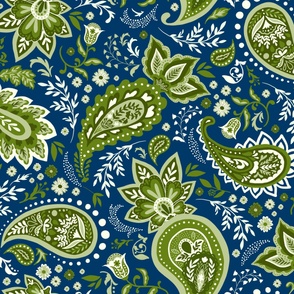 Moss Green Navy Soma Paisley Large Scale