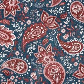 Textured Red Navy Soma Paisley Large Scale