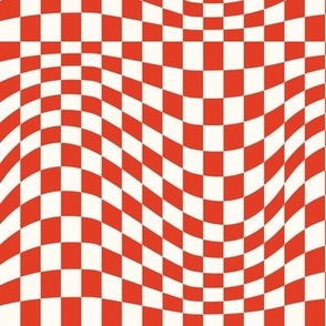 Small Red Orange Wavy Checkerboard