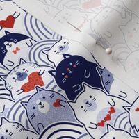 Cat of Hearts- Valentine's Day Crowd of Cats- Cat Love- Red and Blue- Indigo Blue- Navy Blue- Poppy Red- Monochromatic- Mini