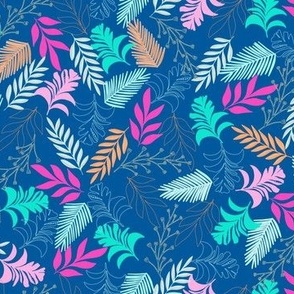 3 Tropical Leaves - bright pink and blue