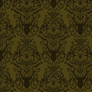 STAG PARTY DAMASK - FADED PRINT ON GREEN FABRIC