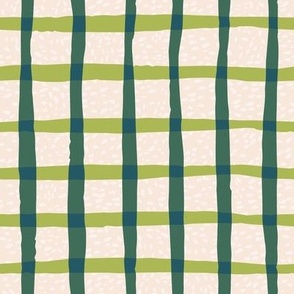 funky shades of green plaid on textured eggshell cream 