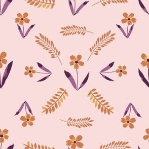 non-directional whimsical watercolour lily pattern on rose pink 