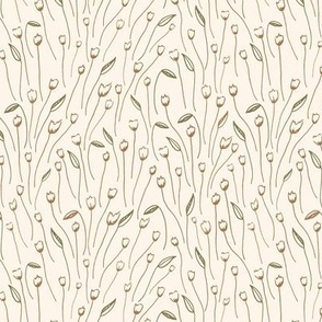 Sway - earthy floral pattern - cream, brown, forest green