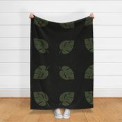 Moody Tropical Monstera green on black Square Throw Pillow