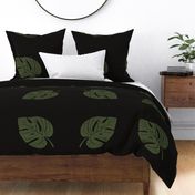 Moody Tropical Monstera green on black Square Throw Pillow