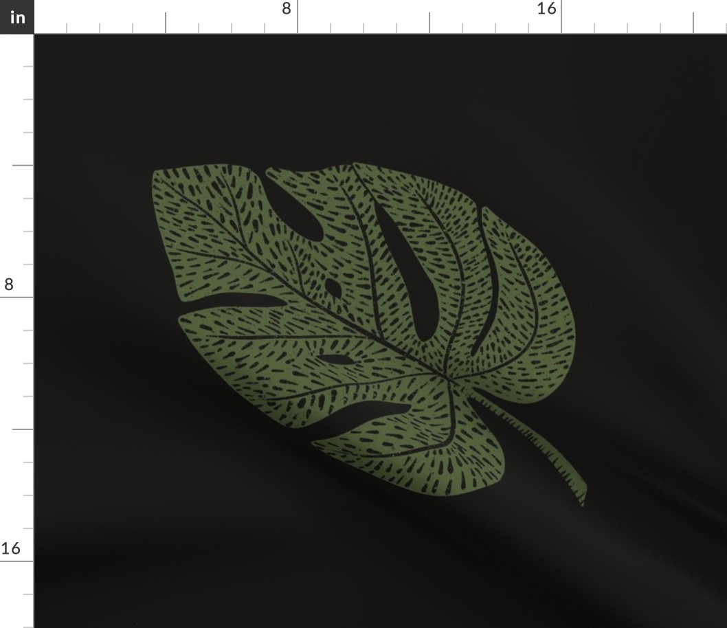 Moody Tropical Monstera green on black Square Throw Pillow