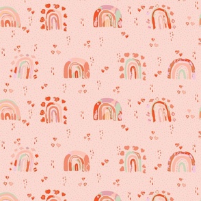 Rainbows and Hearts in Peach Pink Boho  watercolor