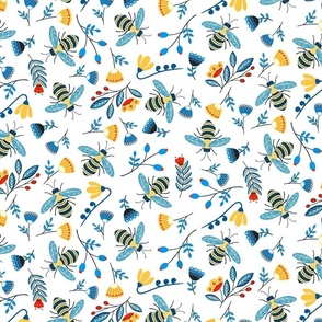 bees and flowers blue 12inch