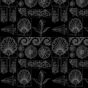 White On Black Vintage Ornaments Pattern Smaller Scale