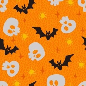 Vivid Orange Skulls and Bats