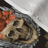 Vintage love floral skull on black