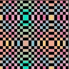 Rainbow retro checkerboard - colorful check design with groovy twist plaid black on pink orange teal