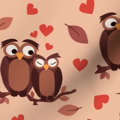 Cute owl couple in love valentine romantic pattern