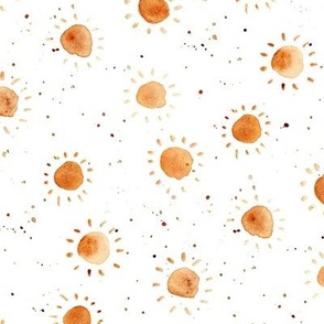 sunny funny - watercolor suns with splatters - painted yellow on white for nursery baby b069-1