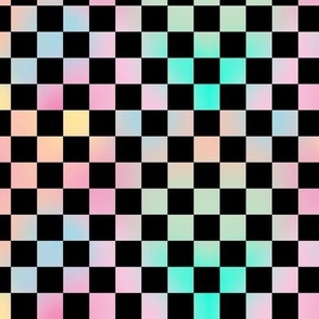 Retro checkerboard rainbow - colorful bright gradient plaid design black