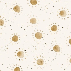 earthy sunny funny - watercolor neutral suns with splatters - painted for nursery baby b069-4
