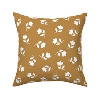 Silhouette Tossed Spot White on Dark Goldenrod Yellow, Tropical Floral Oasis, medium