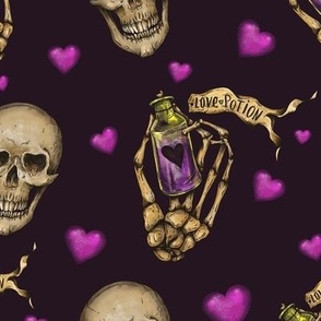 Love potion with skull on black