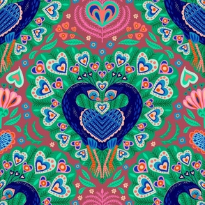 Valentine Peacock Kiss Damask marsala