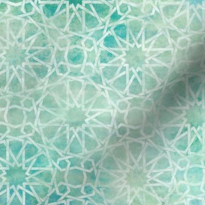 Morocco ombre light azul tiles, islamic pattern, light blue green