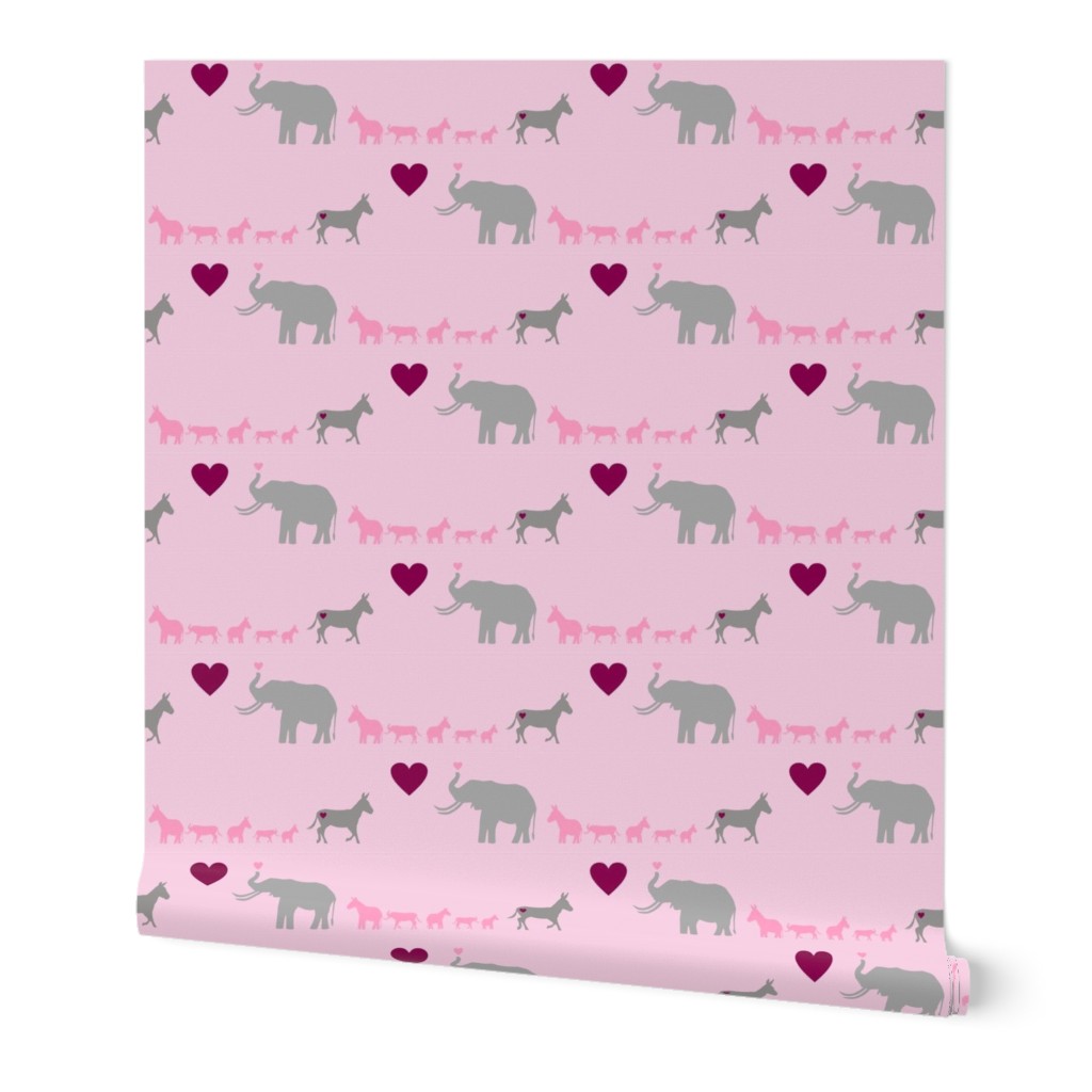 Donkey Elephant Love + Babies on Pink