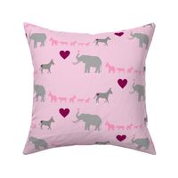 Donkey Elephant Love + Babies on Pink