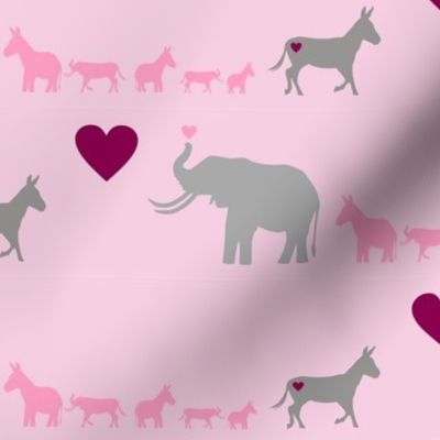 Donkey Elephant Love + Babies on Pink