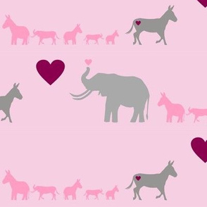 Donkey Elephant Love + Babies on Pink