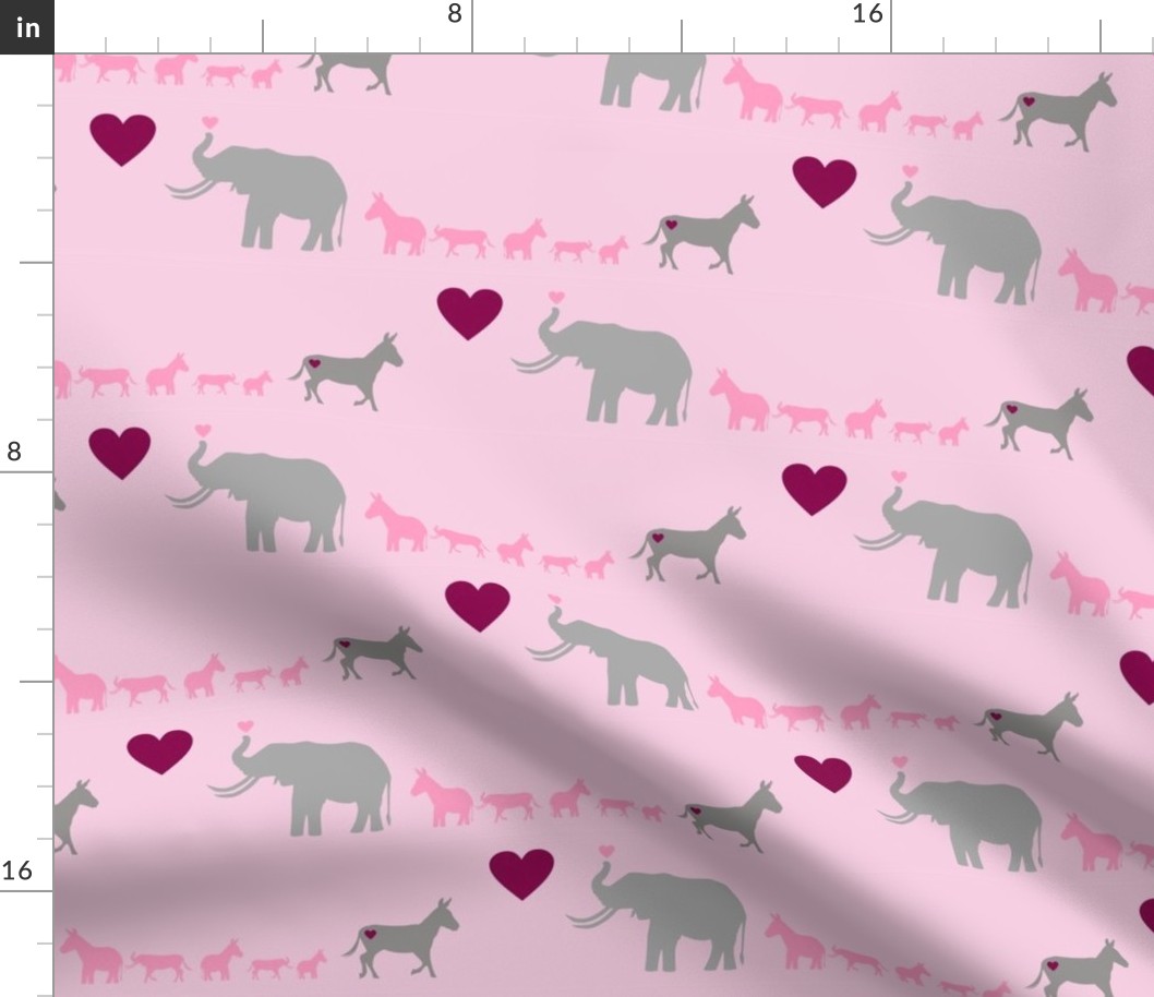 Donkey Elephant Love + Babies on Pink