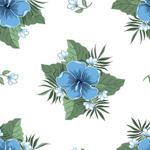 Sky Blue Hibiscus on White, Tropical Floral Oasis, large