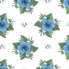 Sky Blue Hibiscus on White, Tropical Floral Oasis, medium
