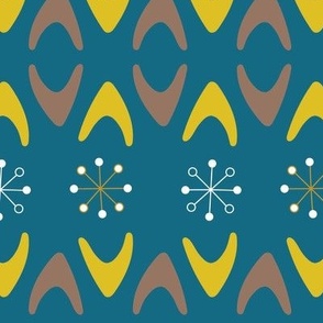 Midcentury Boomerangs - Mustard and mocha on teal - large scale