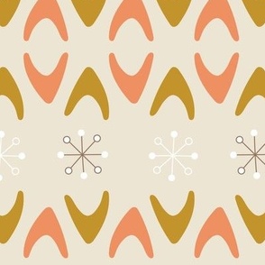 Midcentury Boomerangs - Peach and Mustard on Cream - large scale