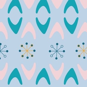 Midcentury Boomerangs - Pink and Teal on Blue - large scale