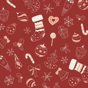 Cute doodle Christmas hand drawn pattern  in red color